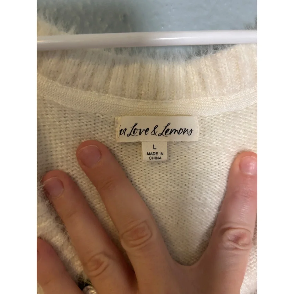 For‎ Love & Lemons Anastasia Cropped Sweater White Faux Mohair Floral Applique - Picture 4 of 8